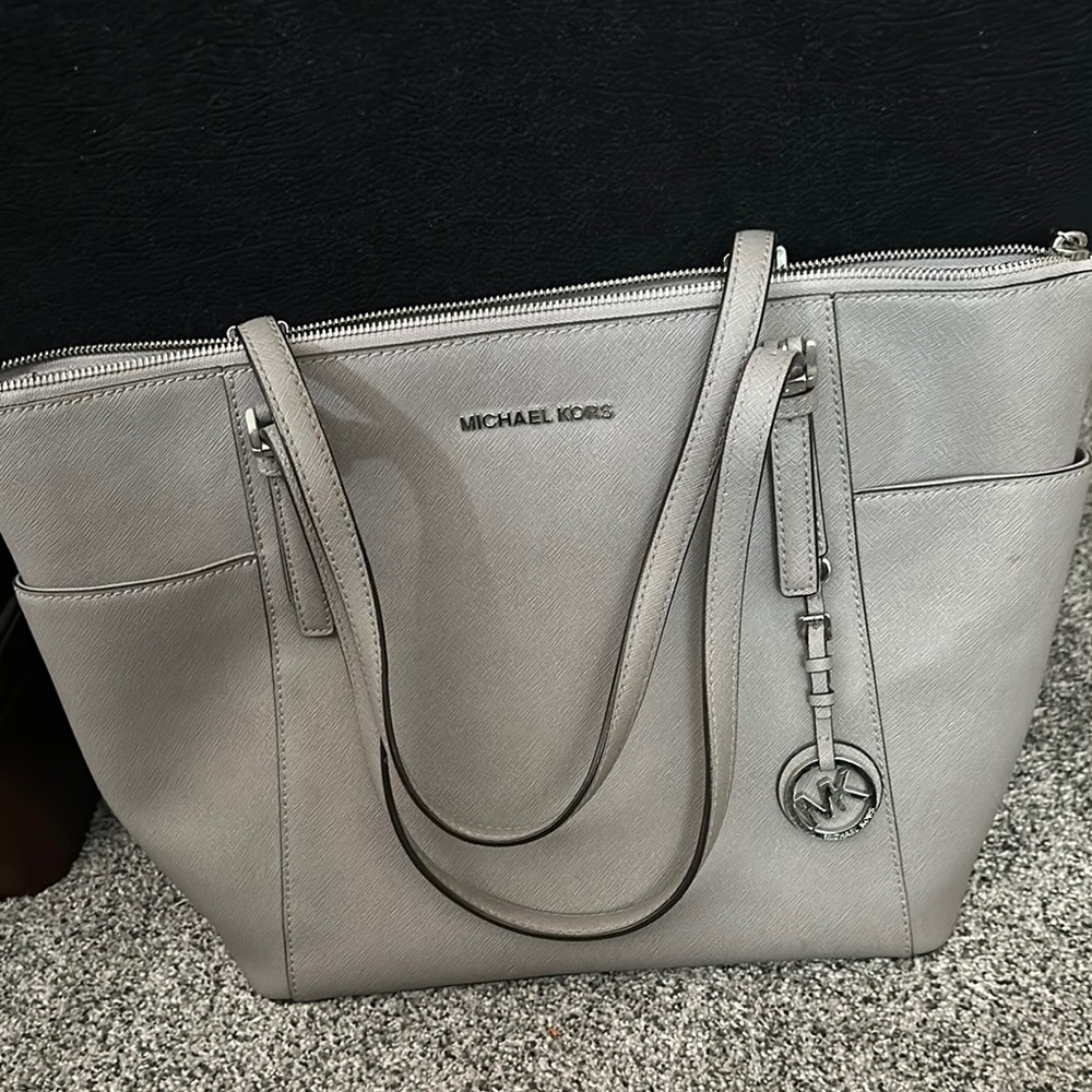Michael Kors Gray Leather Tote with MK Charm